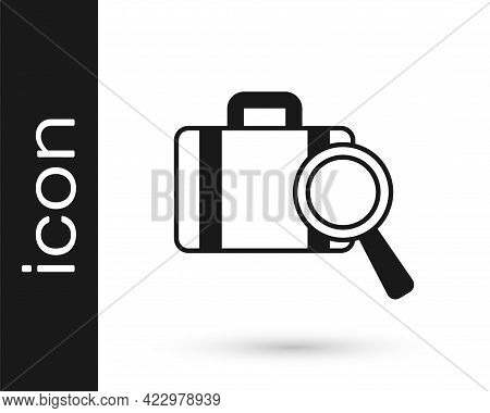 Black Airline Service Of Finding Lost Baggage Icon Isolated On White Background. Search Luggage. Vec