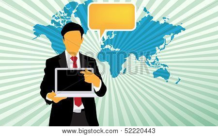 Businessman with laptop computer. Vector