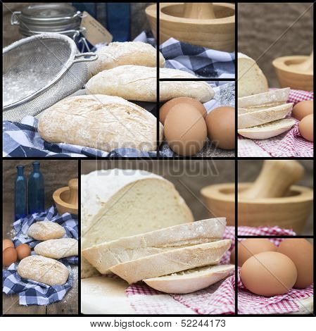 Compilation Collage Of Fresh Bread Making Stages