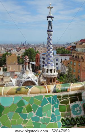 BARCELONA, SPAIN -May 9: The famous Park Guell on May 9, 2013 in Barcelona, Spain. Park Guell is the famous park designed by Antoni Gaudi and built in the years 1900 to 1914