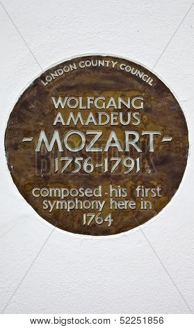Wolfgang Amadeus Mozart Plaque In London