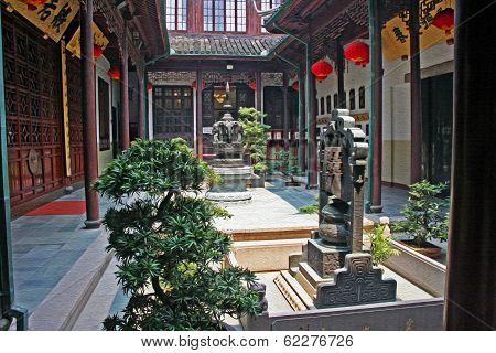 Ornamental Courtyard Of Jade Buddha Temple, Shanghai,  Oil Paint Stylization