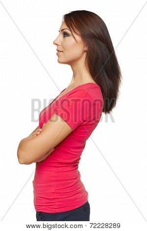 Side view of woman looking forward