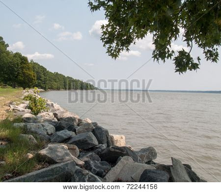 Rocky shoreline at river