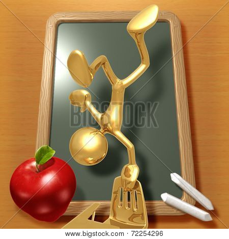Little Golden Student Balancing On School Desk