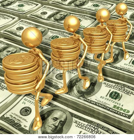 Carrying Stacks Of Gold Coins