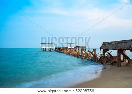 Old Jetty Damage At Sand Beach