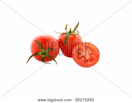 Tomato With Stem On White Background