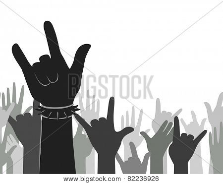 Illustration of Silhouettes of Hands Doing the Rock Sign
