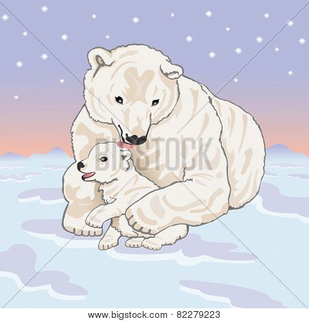 Polar she-bear with cub