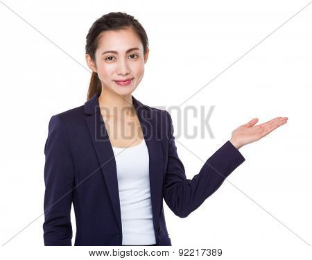 Businesswoman with hand show with blank sign