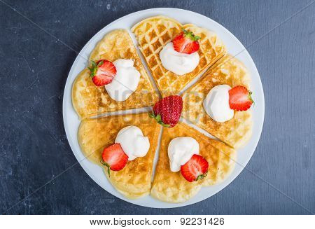 Waffles With Strawberry And Whipped Cream