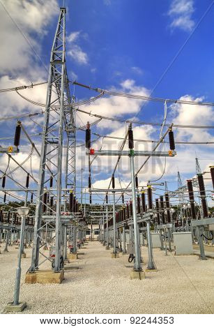 High voltage switchyard in electrical substation