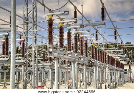 High voltage switchyard in electrical substation