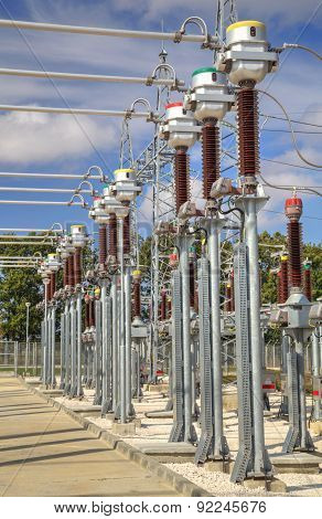 High voltage switchyard in electrical substation
