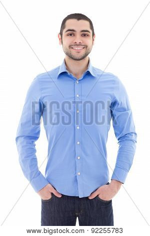 Handsome Arabic Business Man In Blue Shirt Isolated On White