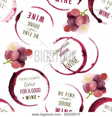 Seamless pattern with wine stains and type designs