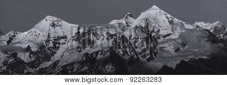 main Caucasian ridge at sunset.Tetnuld and Gestola peaks,Georgia