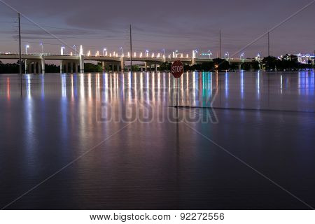 Stop Sign In The Flooded Trinity River in Dallas