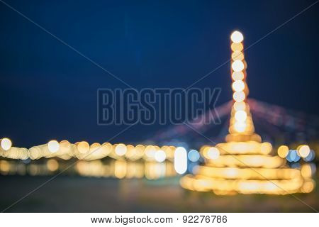 Blured background of building Sand Pagoda and bokeh of bridge background Songkarn Festival Tak ,Thai