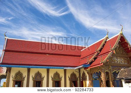 Thai temple roof with blue sky at Phra Borommathat temple Tak Province ,Thailand.
