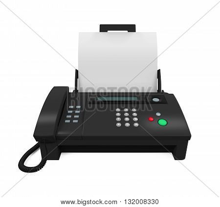 Fax Machine with Paper isolated on white background. 3D render