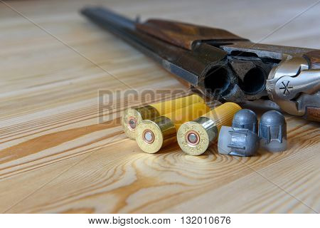 hunting rifle and ammunition, bullets, buckshot and capsule