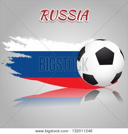 Flag of Russia with the soccer ball. National flag in vintage style. Brush as a national flag.