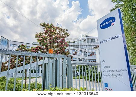 Heidenheim Germany - May 26 2016: Corporate head office of Hartmann AG a german international operative company producing medical and care products.