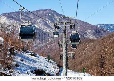 Sochi, Russia - February 10, 2016: Ski lift in Rosa Khutor Alpine Resort in Sochi