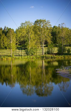 beautiful lake landscape in sothern Sweden, springtime