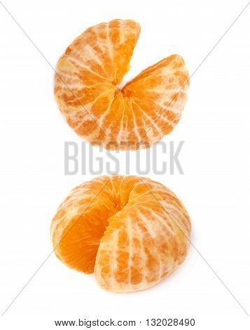 Fresh juicy peeled cleaned tangerine ripe fruit isolated over the white background