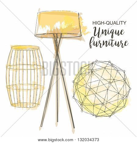 furniture set sketch decor polygonal sphere table lamp