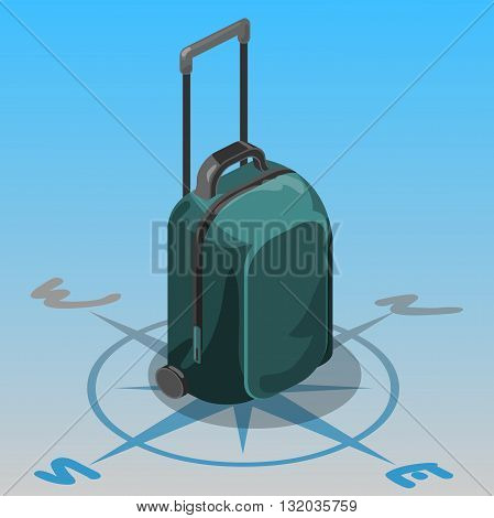 travel bag compass isometric navigation tour baggage