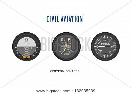 Set of aircraft instruments. Control of devices collection. Vector illustration