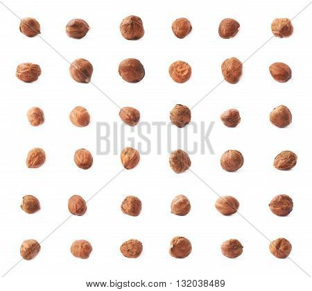 Mulitple single hazelnut nuts set isolated over the white background