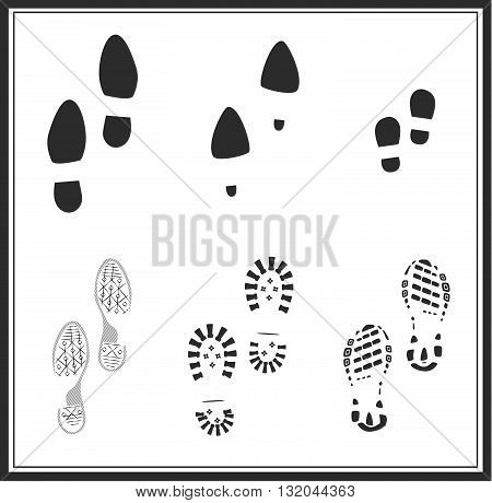 set of shoe prints silhouettes: man woman child sports skating boots