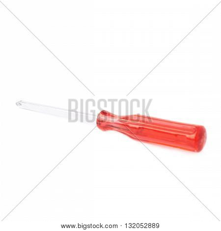Cruciform screwdriver with the red handle isolated over white background