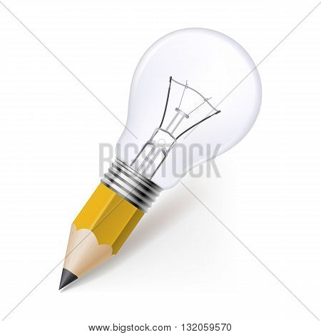 Lead pencil with light bulb on its top. Idea and creativity concept