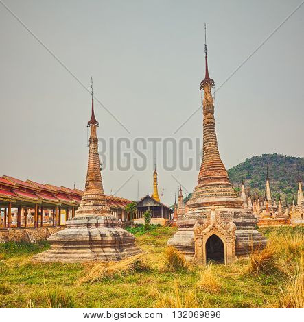 Buddhist pagoda Takhaung Mwetaw in Sankar. Myanmar. 