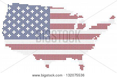 Dotted USA map with american flag colors isolated on white