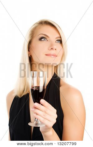 Schöne junge Frau mit einem Glas Rotwein