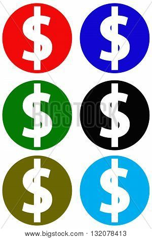 Colorful round icons with dollar sign currency symbol