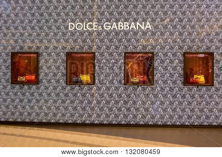 BANGKOK THAILAND - JANUARY 07 2014 : Dolce Gabbana store in Siam Paragon Mall in Bangkok Thailand. With 300000 sqm of retail space Siam Paragon is one of the world's largest malls.