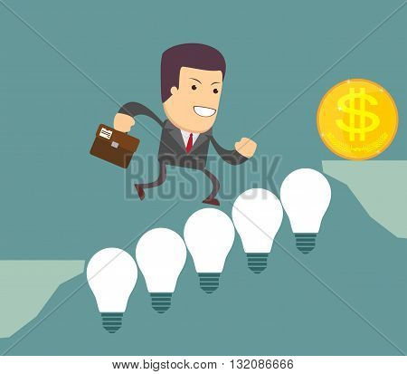 Man on the Lightbulbs Bridge. Vector illustration .