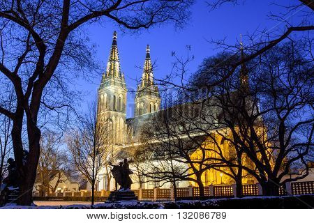 View of the Roman Catholic cathedral at night, Prague, Vysehrad