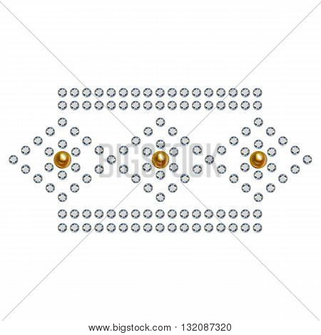 Diamond & golden pearls rhomboid border isolated on white background vector illustration