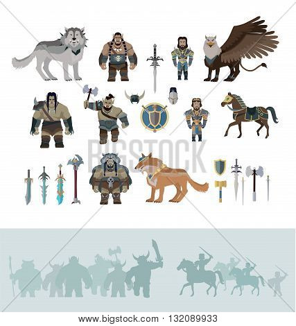 Stylized fantasy characters isolated on white background