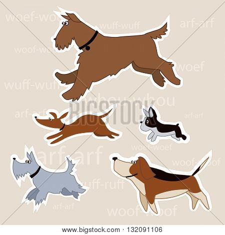 Cartoon dogs of different breeds isolated with a clipping path