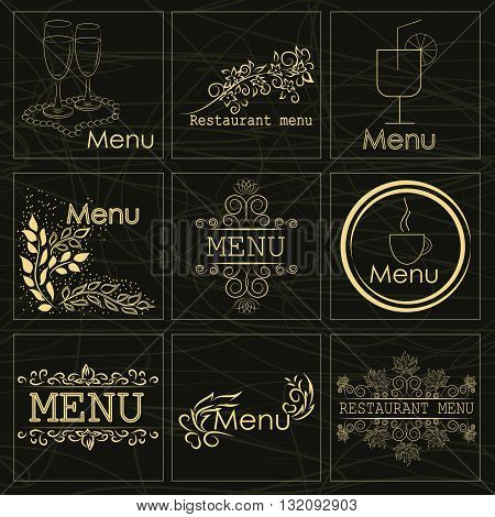 Set of stickers for a beautiful decorated restaurant menu a cafe and snack bars can be used as a logo or other